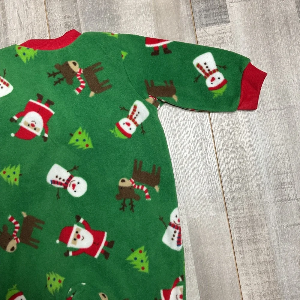 Carters Baby 3M Green Fleece Christmas Santa Snowman Reindeer Footed Pajamas